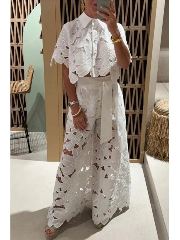 Set 2 Pezzi - Camicia con maniche ampie + Pantalone palazzo