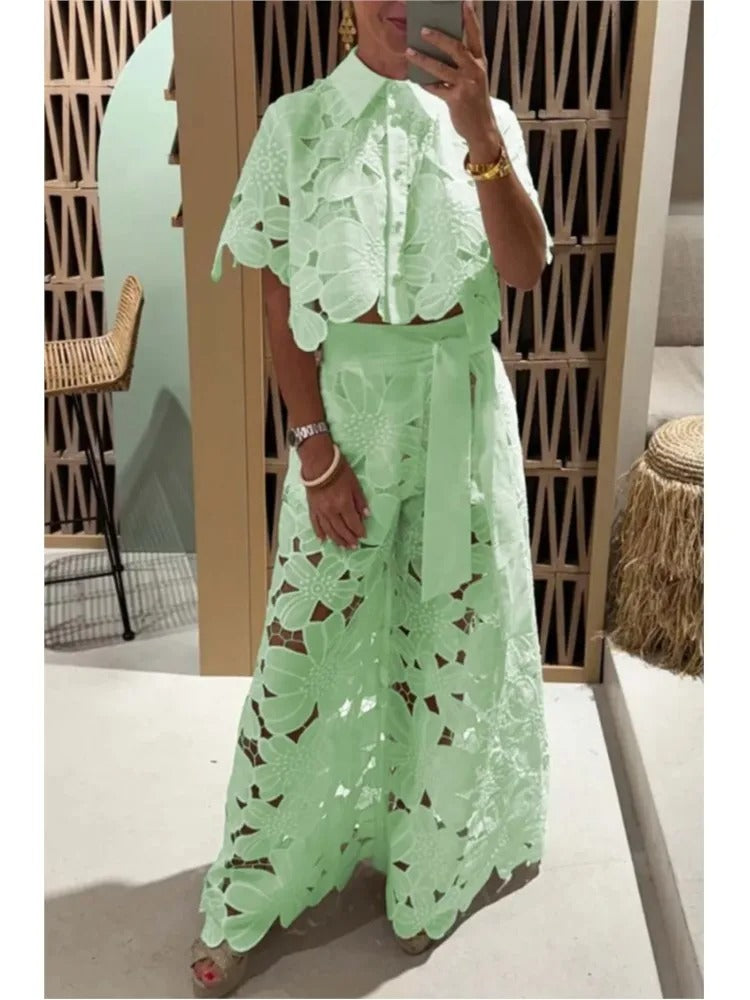 Set 2 Pezzi - Camicia con maniche ampie + Pantalone palazzo