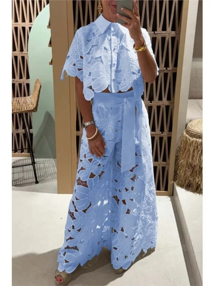 Set 2 Pezzi - Camicia con maniche ampie + Pantalone palazzo