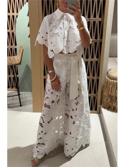 Set 2 Pezzi - Camicia con maniche ampie + Pantalone palazzo