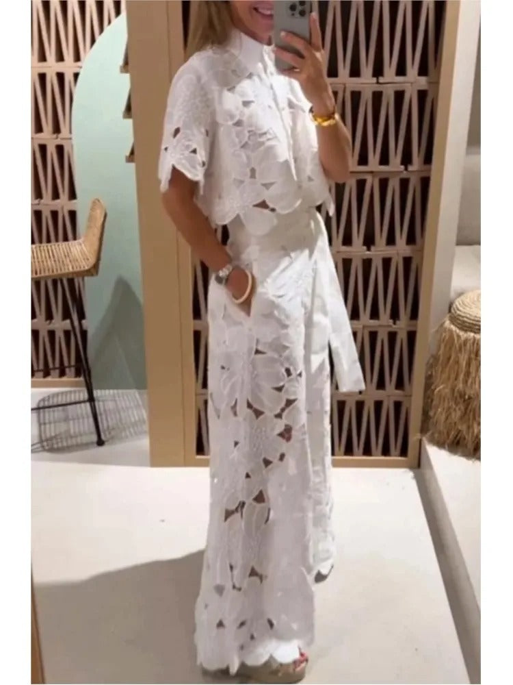 Set 2 Pezzi - Camicia con maniche ampie + Pantalone palazzo